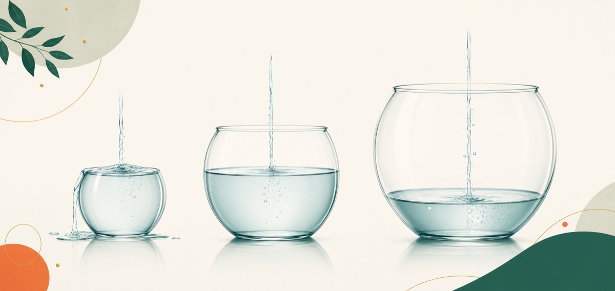 大きさの違う3つの器に水が注がれる、プランごとの利用枠の違いのイメージ